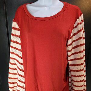 Betsey's Boutique Burnt Orange Blouse with Crochet Sleeves Sz XL